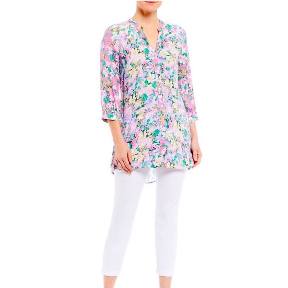 Anthropologie Figueroa & Flower Floral Print Rayon Button Front Top/Tunic Medium